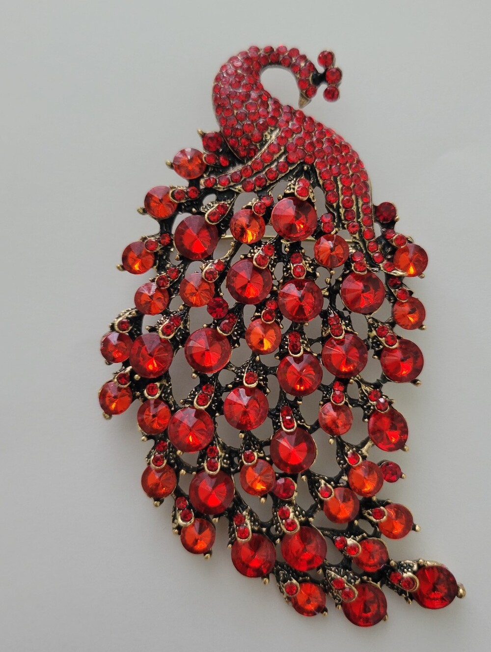 Red Peacock Brooch pin pendant with Red Rhinestone